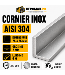 Cornier inox AISI 304, 75 x 75 x 7 mm, 6 metri